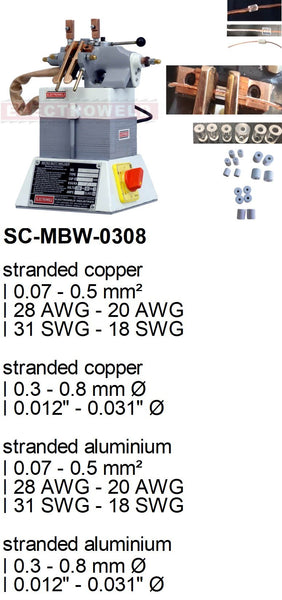 Electroweld Micro Stranded Wire Butt Welder 1KVA (SC-MBW-0308: 0.07mm²- 0.5mm²)